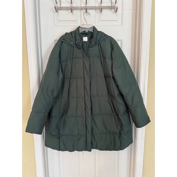 J.Jill Green Hooded Full Zip Down Puffer Winter Coat Size 3X - Picture 1 of 10
